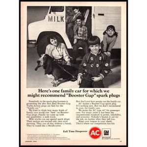 1967 AC Spark Plugs Vintage Print Ad Milk Truck Man Family Bassett Hound Art